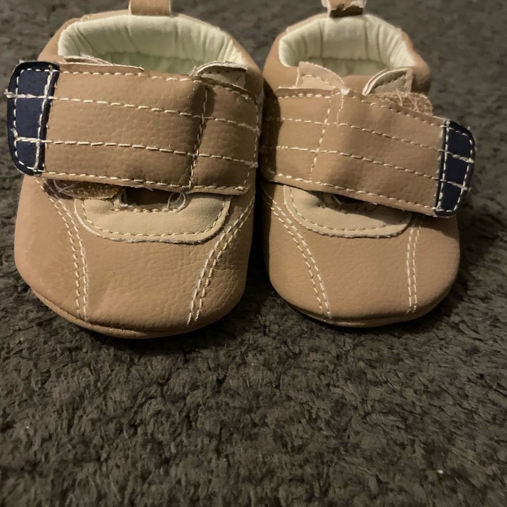 Newborn Tan Baby Shoes with Velcro Straps